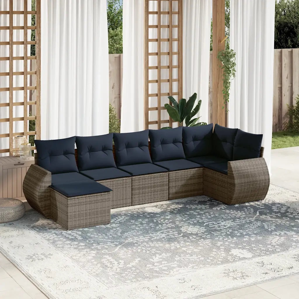 Set Divani da Giardino 7 pz con Cuscini Grigio in Polyrattan 3221700