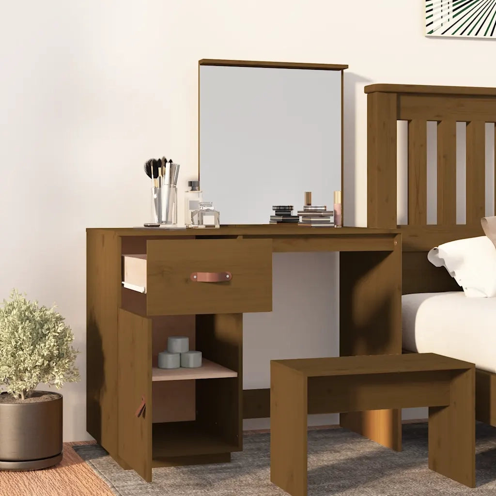 Toeletta | Tavolo da Trucco Marrone Ambrato 95x50x134 cm in Legno Massello di Pino