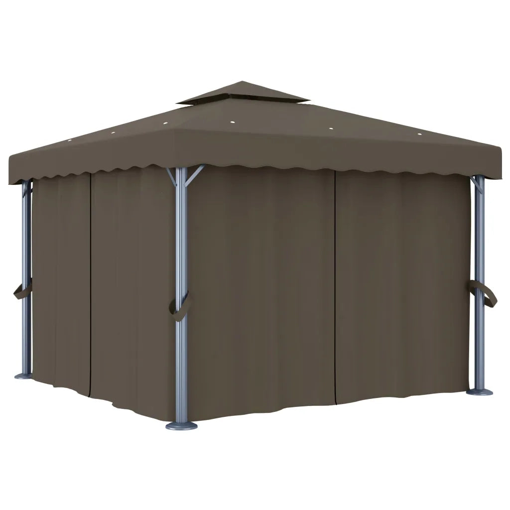 Gazebo con Tende e Stringa di Luci LED 3x3 m Grigio Talpa