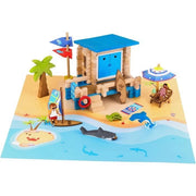Giornata in Spiaggia 120 Pezzi - JEUJURA - Gioco di Costruzioni in Legno Naturale, Tappetino e Accessori Inclusi, 32x27x11 cm