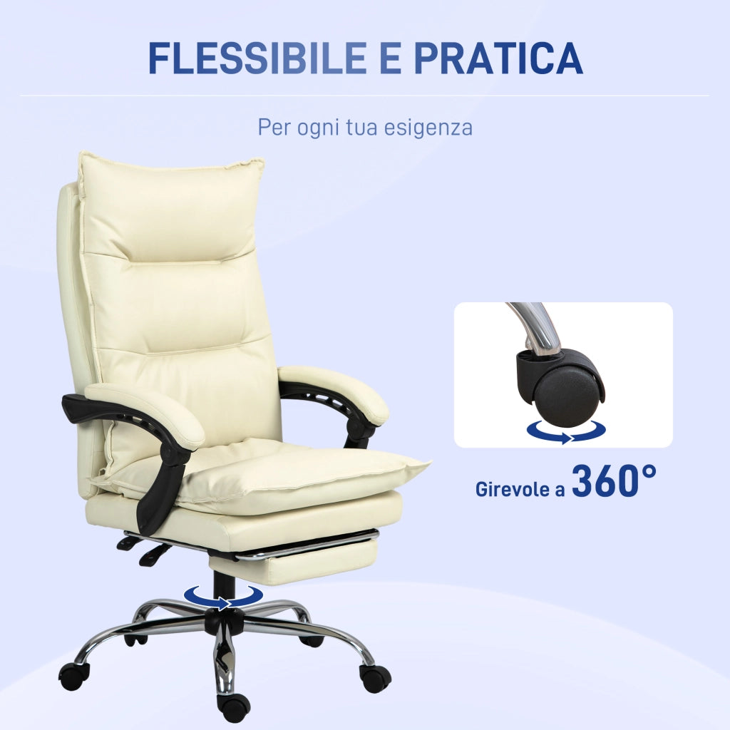 Sedia Ufficio Ergonomica Sedia Scrivania Reclinabile, Poggiapiedi, Beige