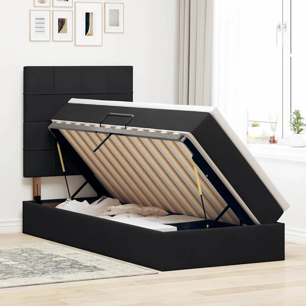 Letto con contenitore e materasso Nero 100 x 200 cm Velluto
