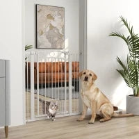 Cancellino per Cani Regolabile da 76-104 cm, Cancelletto Alto 106 cm con 2 Estensioni, Bianco
