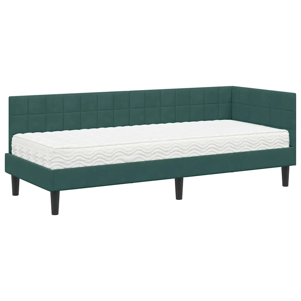 Letto singolo | Letto per adulti | Struttura Letto Angolare con Materasso 2 pcs Verde Velluto