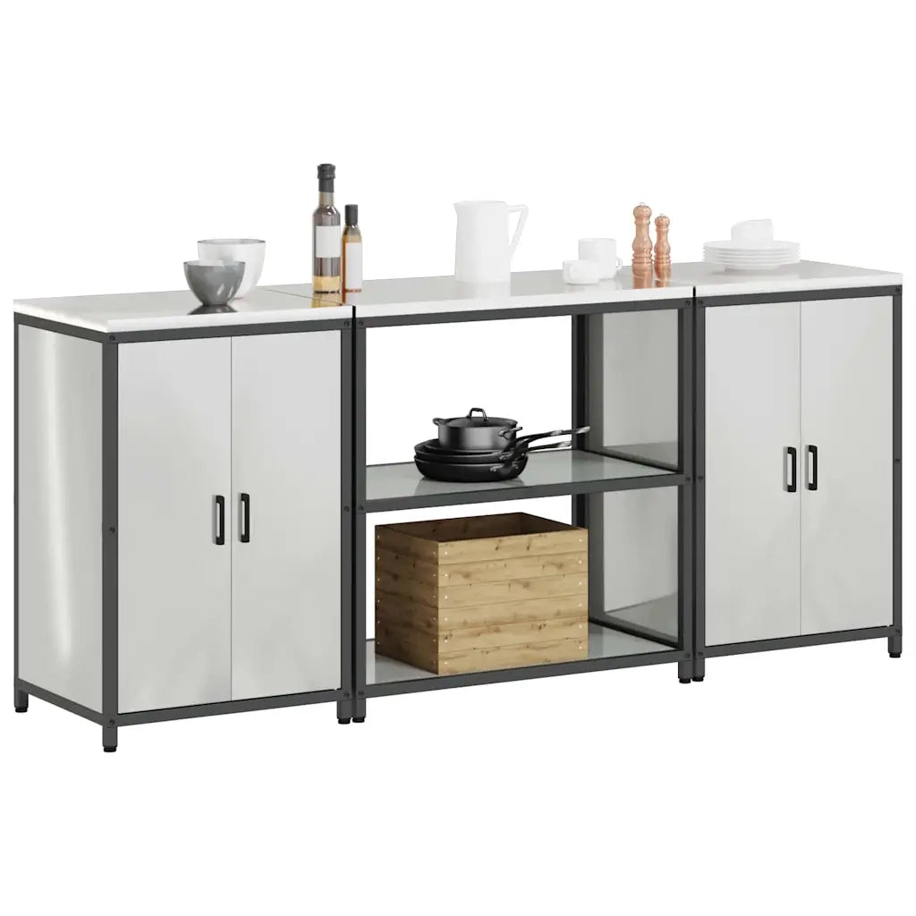 vidaXL Set di Stoccaggio per Cucina 3 pcs Argento 210 x 50 x 92 cm