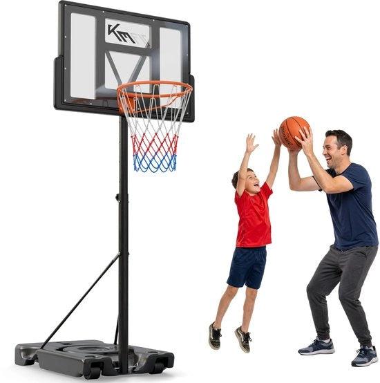 Palo da Basket per Esterno Adattabile 135–305 cm - Stendardo da Basket Riscaldabile - Anello da Basket per Esterno - Inclusa Rete - Base Stabile