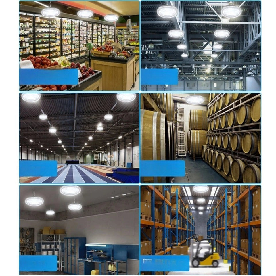 FARO INDUSTRIALE LED 100W DISCO ROTONDO UFO IP65 PLAFONIERA CAMPANA 6500K