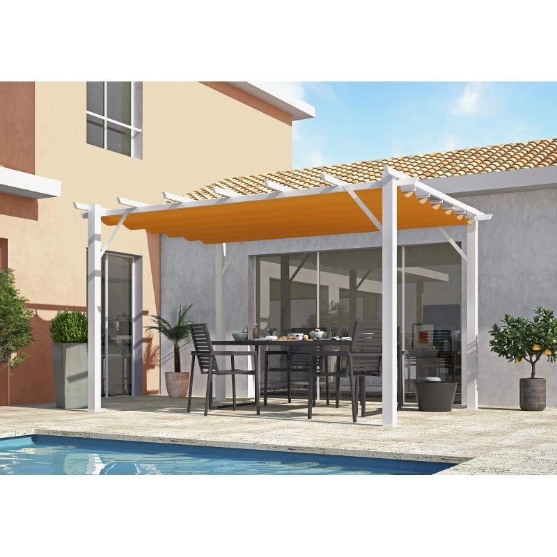 Pergola da giardino in alluminio 400x300 cm con telo scorrevole ruggine – tettoia autoportante elegante bianca – PER4030WR Foresta