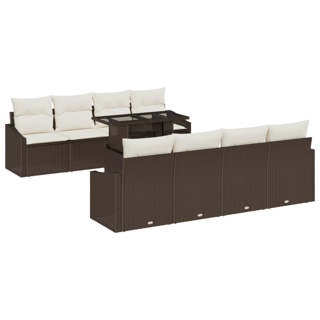 Set Divano Giardino 9 Pezzi con Cuscini Marrone Rattan Polivari