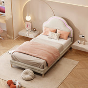 Letto singolo imbottito beige con LED, 90x200 cm