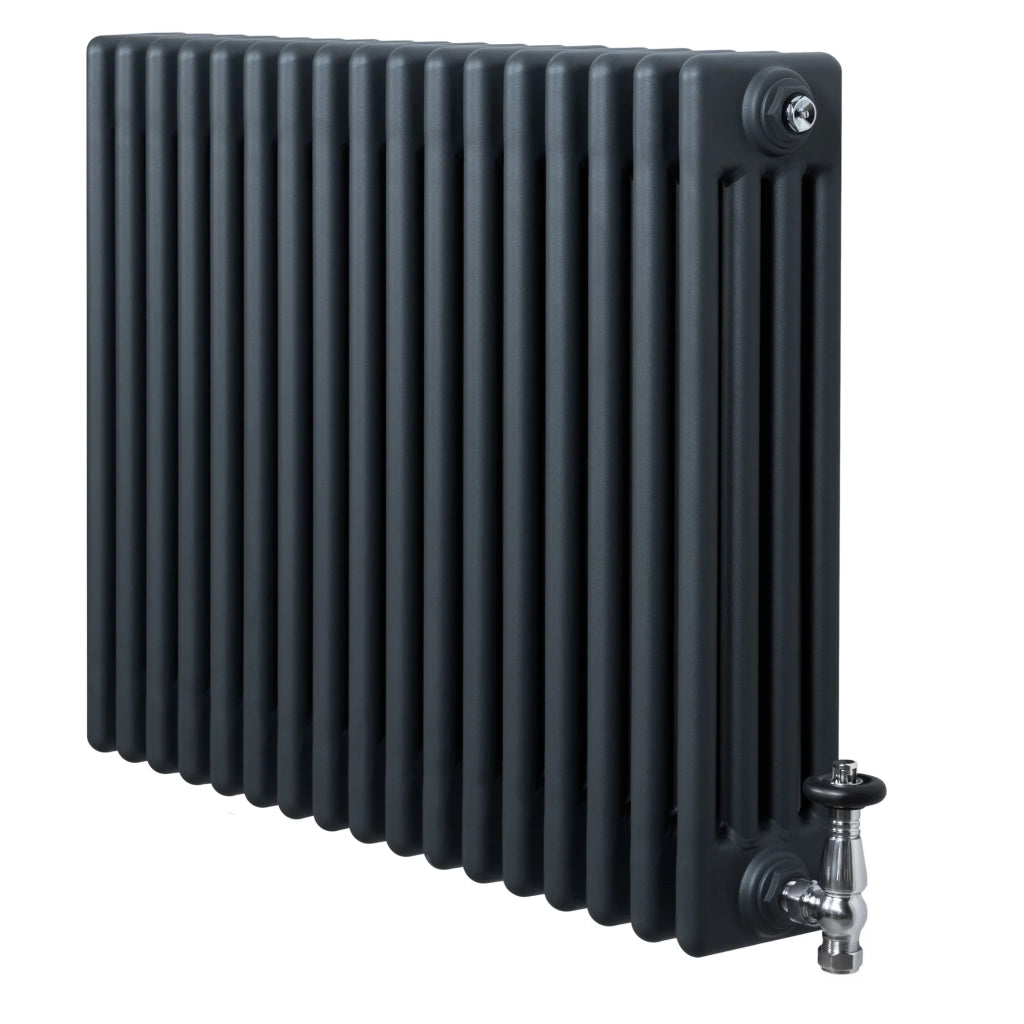 Radiatore Tradizionale 4 Colonne Orizzontale Riscaldamento Antracite & Valvole 600x785 mm