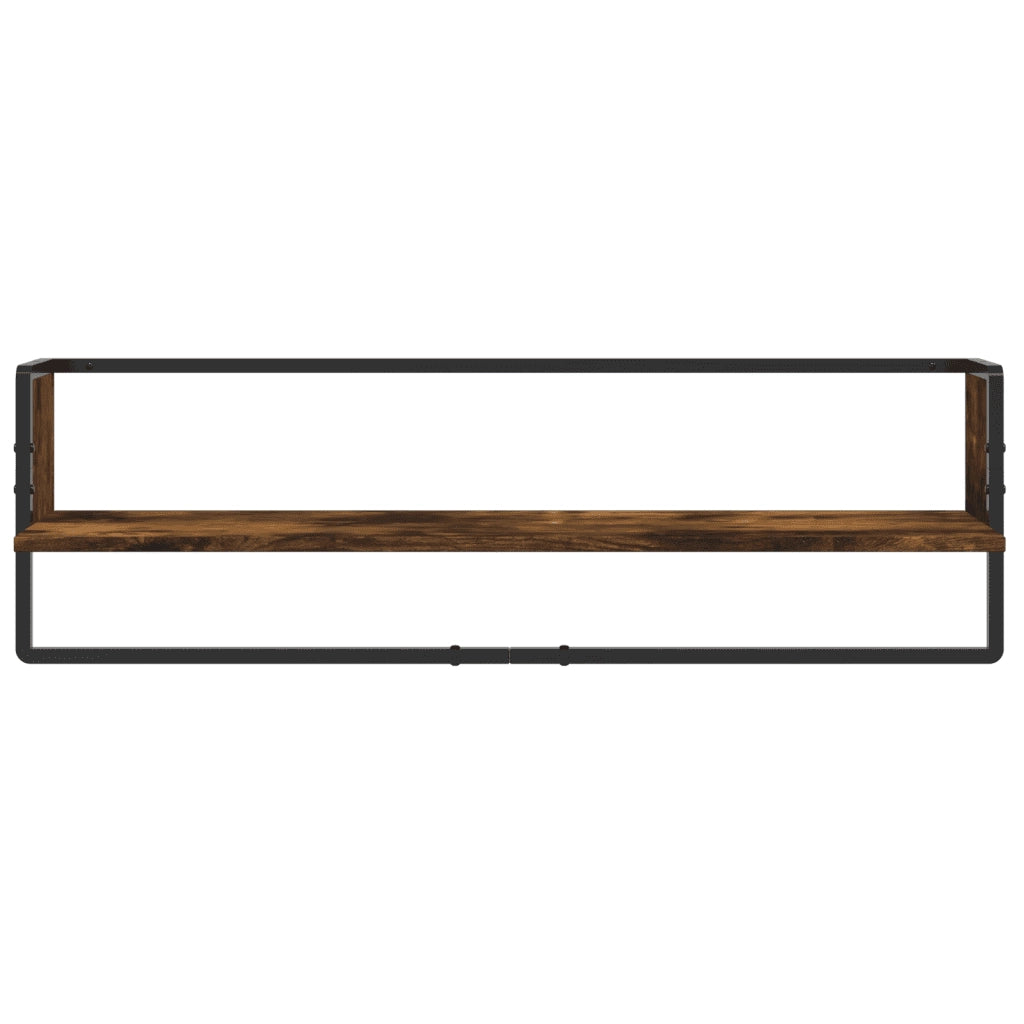 Set 6 pz Mensole Parete | Mensola sospesa con Aste Rovere Fumo Legno Multistrato