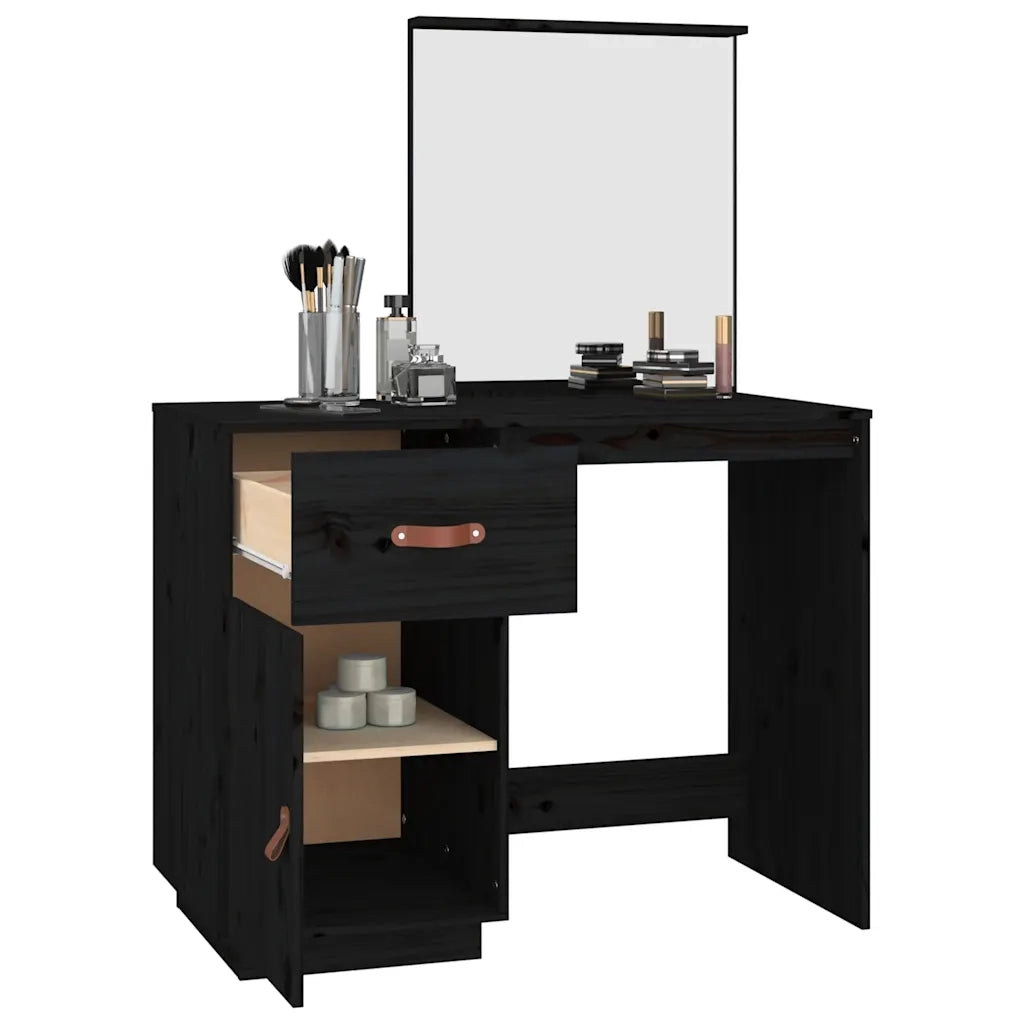 Toeletta | Tavolo da Trucco Nera 95x50x134 cm in Legno Massello di Pino