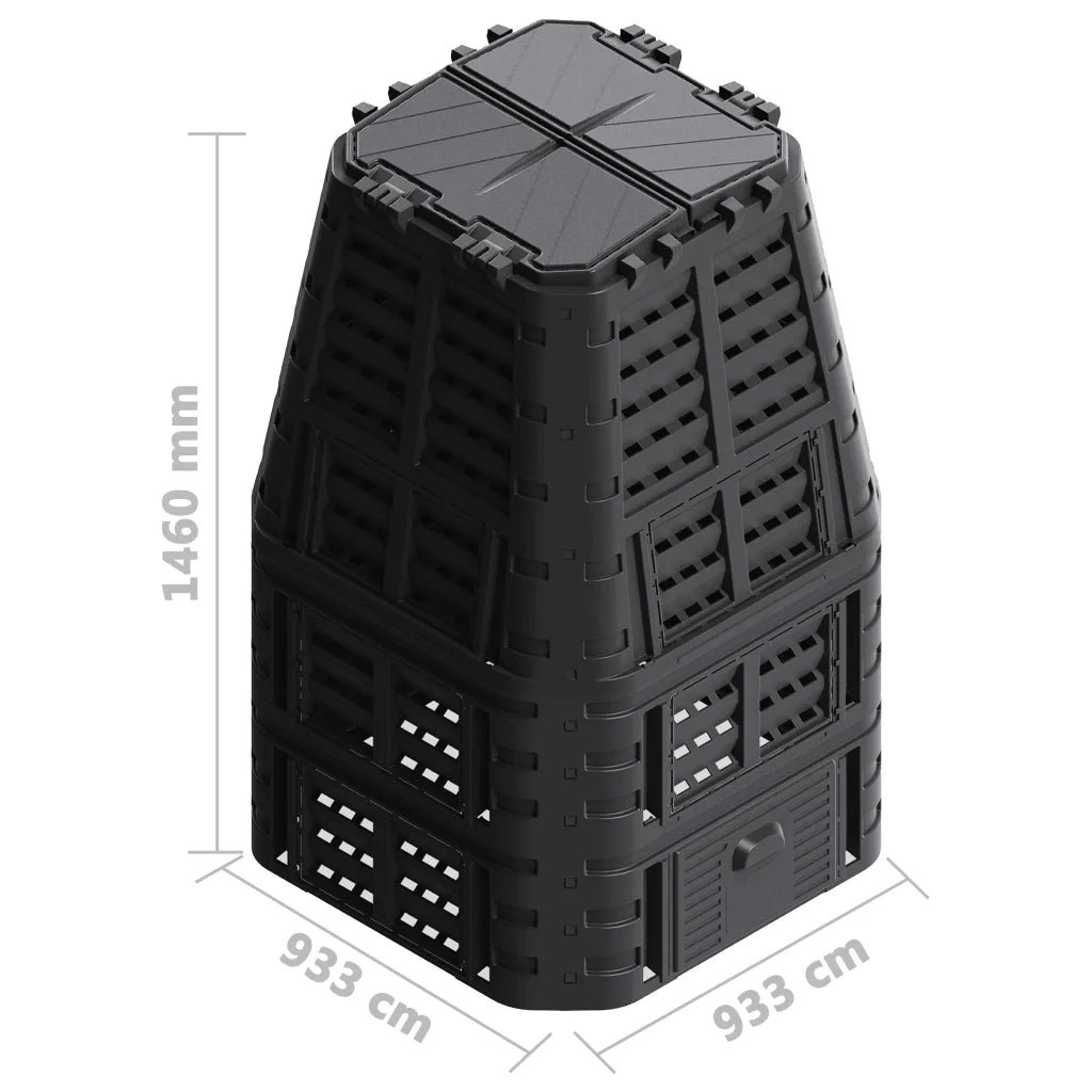 Compostiera da Giardino Nera 93,3x93,3x146 cm 1000 L 146278