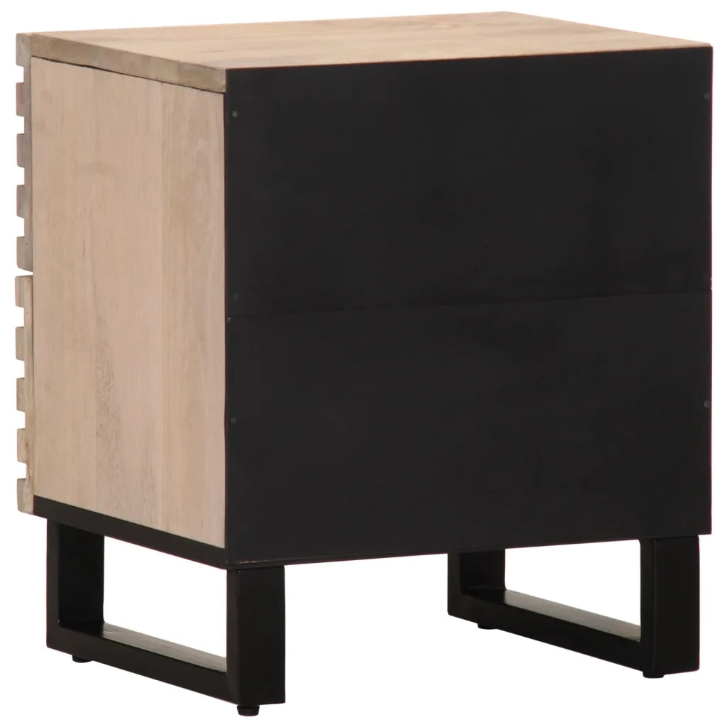 Comodino | Armadio da Notte | Mobiletto da notte 40x34x46 cm in Legno Massello di Mango Sbiancato
