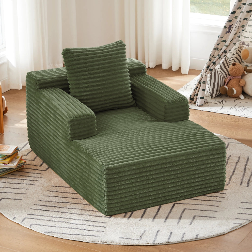 Chaise longue in velluto a coste con imbottitura in schiuma e molle insacchettate senza montaggio verde per soggiorno ufficio