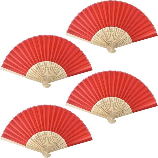 Set di 4 asciugamani pieghevoli con manici in bambù e pennello - decorazione cinese per matrimoni, feste e festival.