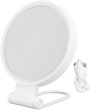 Specchio di trucco portatile con illuminazione LED regolabile e ricaricabile, adatto per uso domestico e da viaggio.