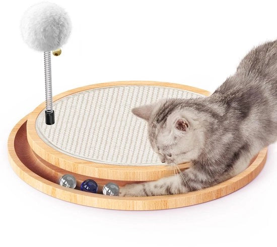 Krabbapalo per gatti in sisal naturale, con campanelli, pallone, giocattolo interattivo per gatti, allenamento fisico e mentale, puzzle con pallone da cacciare.