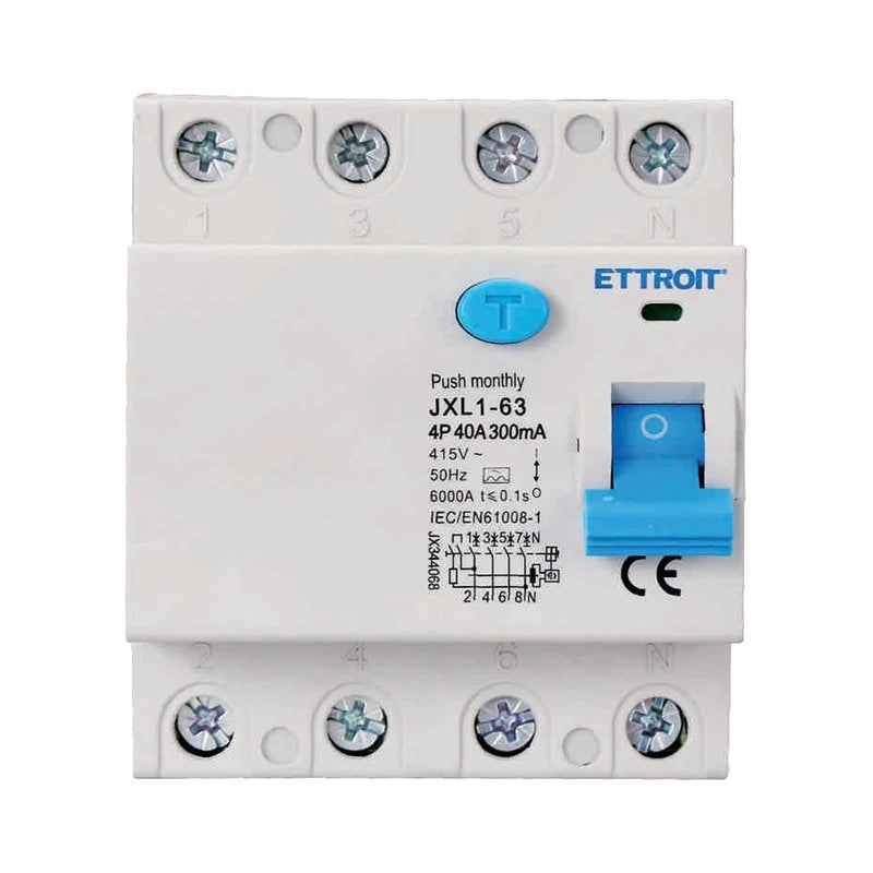 RCCB Interruttore Differenziale Puro Tipo A 3P+N 4M 6000A 300mA 40A AC 400V IP20 IEC61008-1