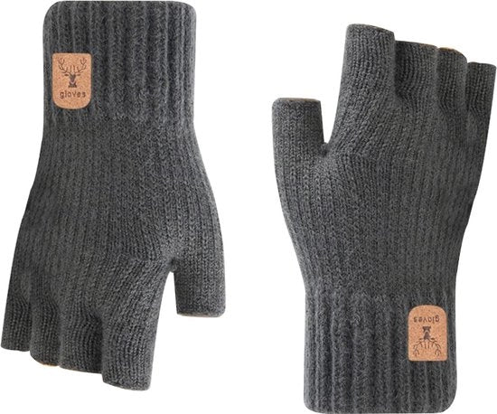 Due paia di guanti senza dita per donne, guanti senza dita invernali a maglia, guanti caldi a maglia senza dita con metà dita per guidare, digitare, andare in bicicletta, unisex, unico modello - grigio scuro