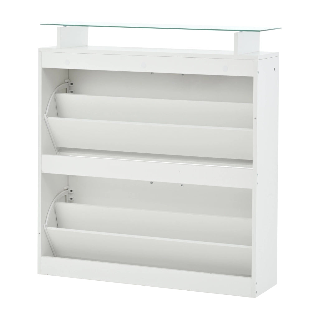 Set Mobili Ingresso 4 Pezzi Scarpiera Bianco Lucido Specchio e Appendiabiti