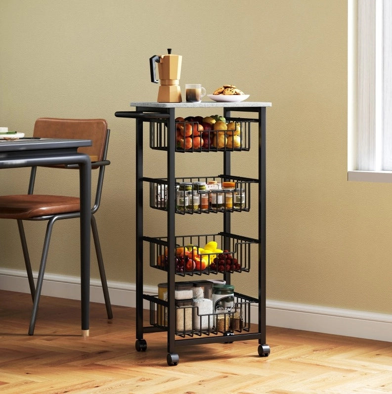 Carrello da cucina con 4 cestelli estraibili, grigio chiaro