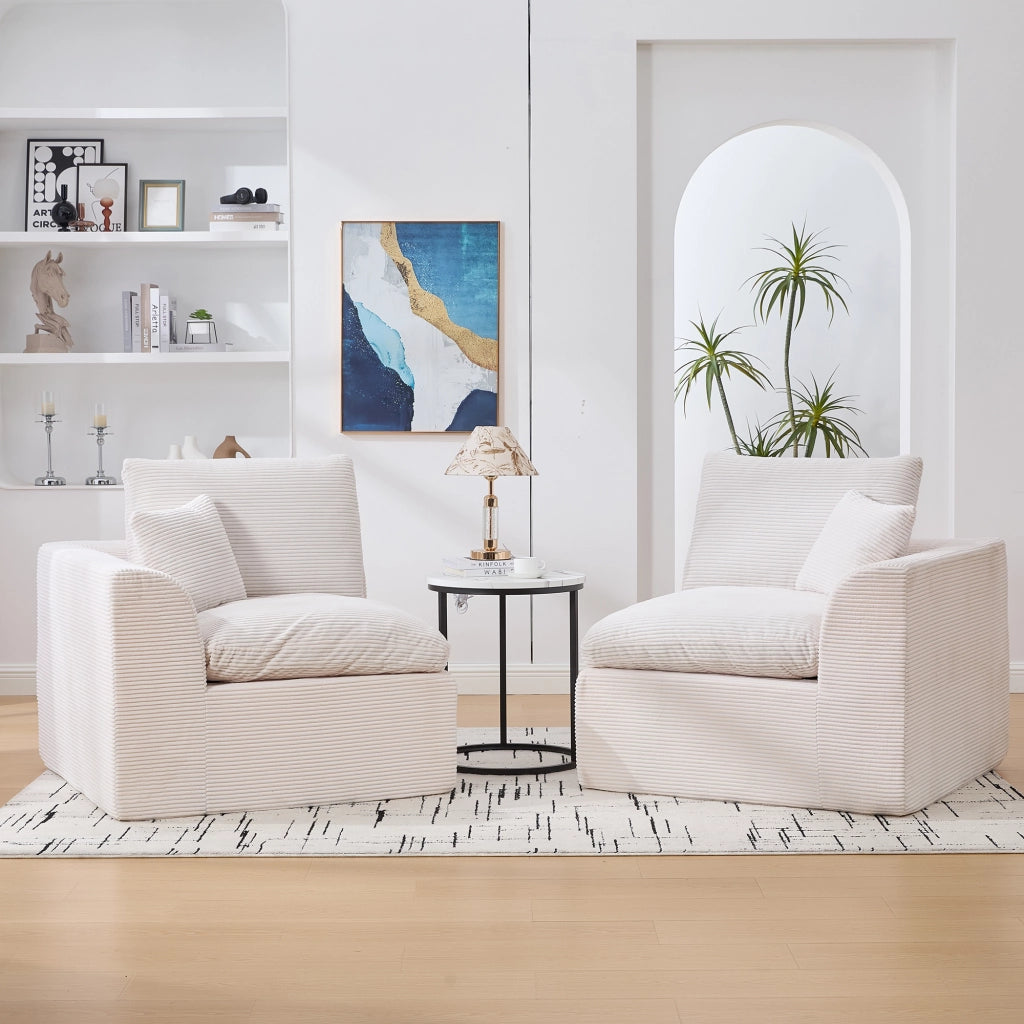 OKWISH Poltrona in Velluto a Coste, Seduta in Schiuma con Molle e Cuscino Incluso, Design Minimalista, Beige 101 × 102.5 × 84 cm