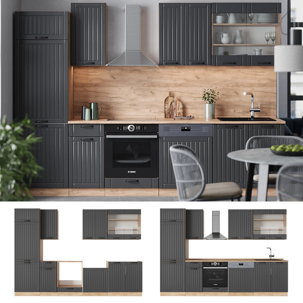 Cucina componibile Fame-Line Grigio scuro/Rovere dorato 300 cm, PL Antracite Vicco