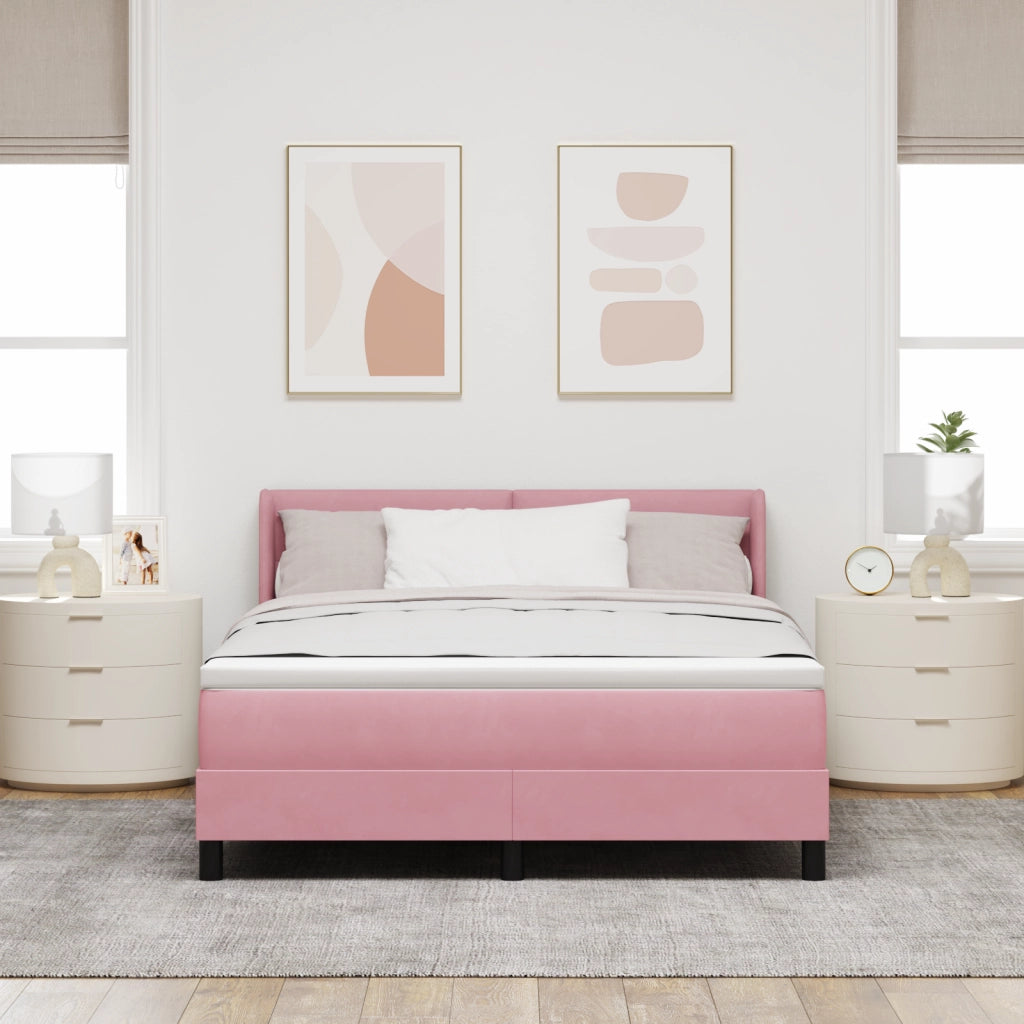Letto Box Spring con Materasso Rosa 160x200 cm Velluto
