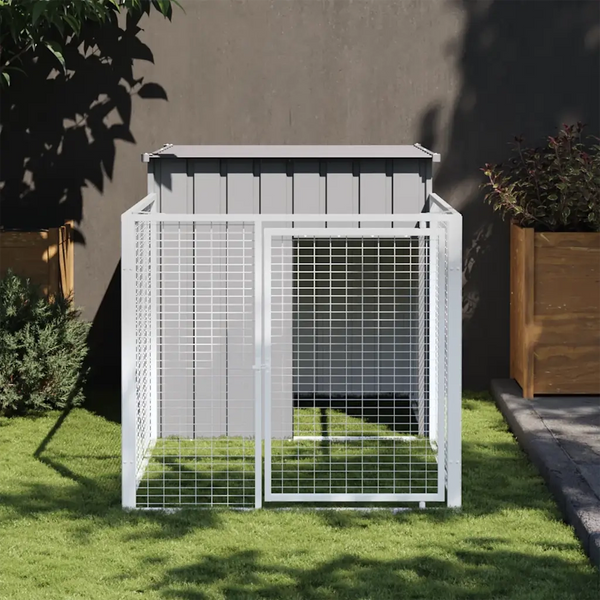 Cuccia per cani con recinto grigio chiaro 110x201x110 cm in acciaio zincato 172358