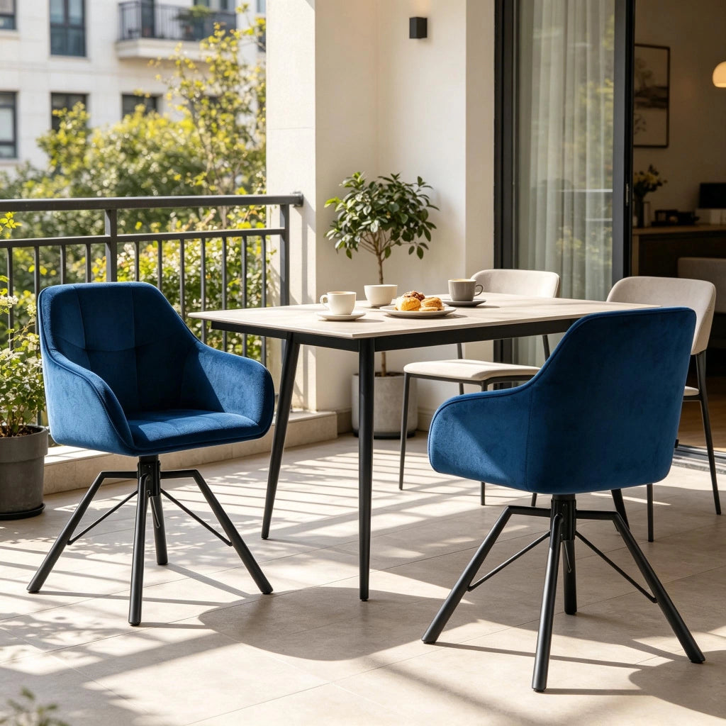 SEDIA Girevole 58,5x82,5x54,5 cm Blu in Velluto e Metallo Set da 2 pezzi