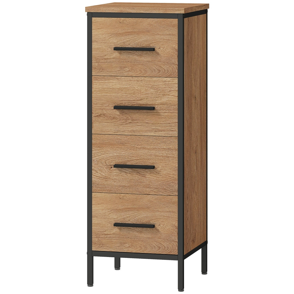 Mobiletto Bagno Stretto con 4 Cassetti in Acciaio ¨C Zephmum ¨C Rovere 30x30x82