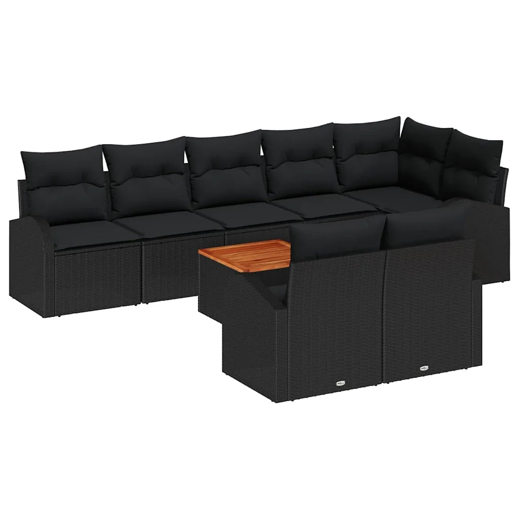 Set Divano da Giardino con archiviazione 9 pcs Nero polyrattan 3356266
