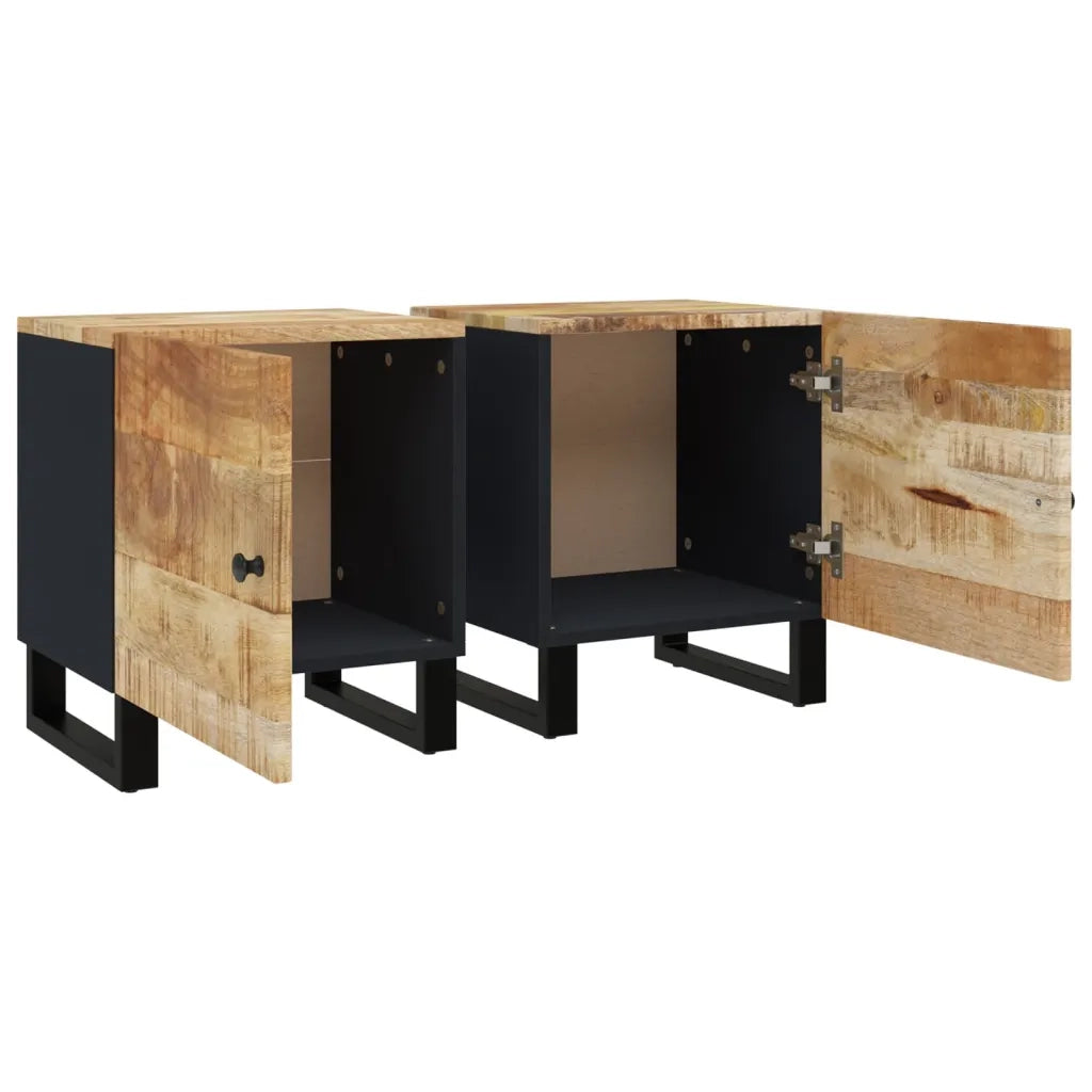 Set di 2 Comodini | Armadio da Notte | Mobiletto da notte 40x33x46 cm in Legno Massello di Mango