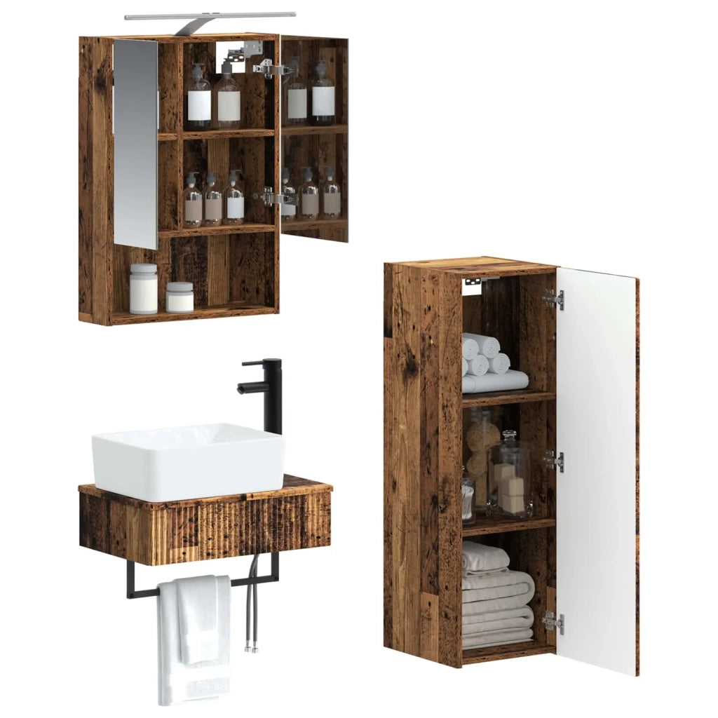 Set di Armadi da Bagno 4 pcs Legno antico 50 x 14,5 x 70 cm 3407397