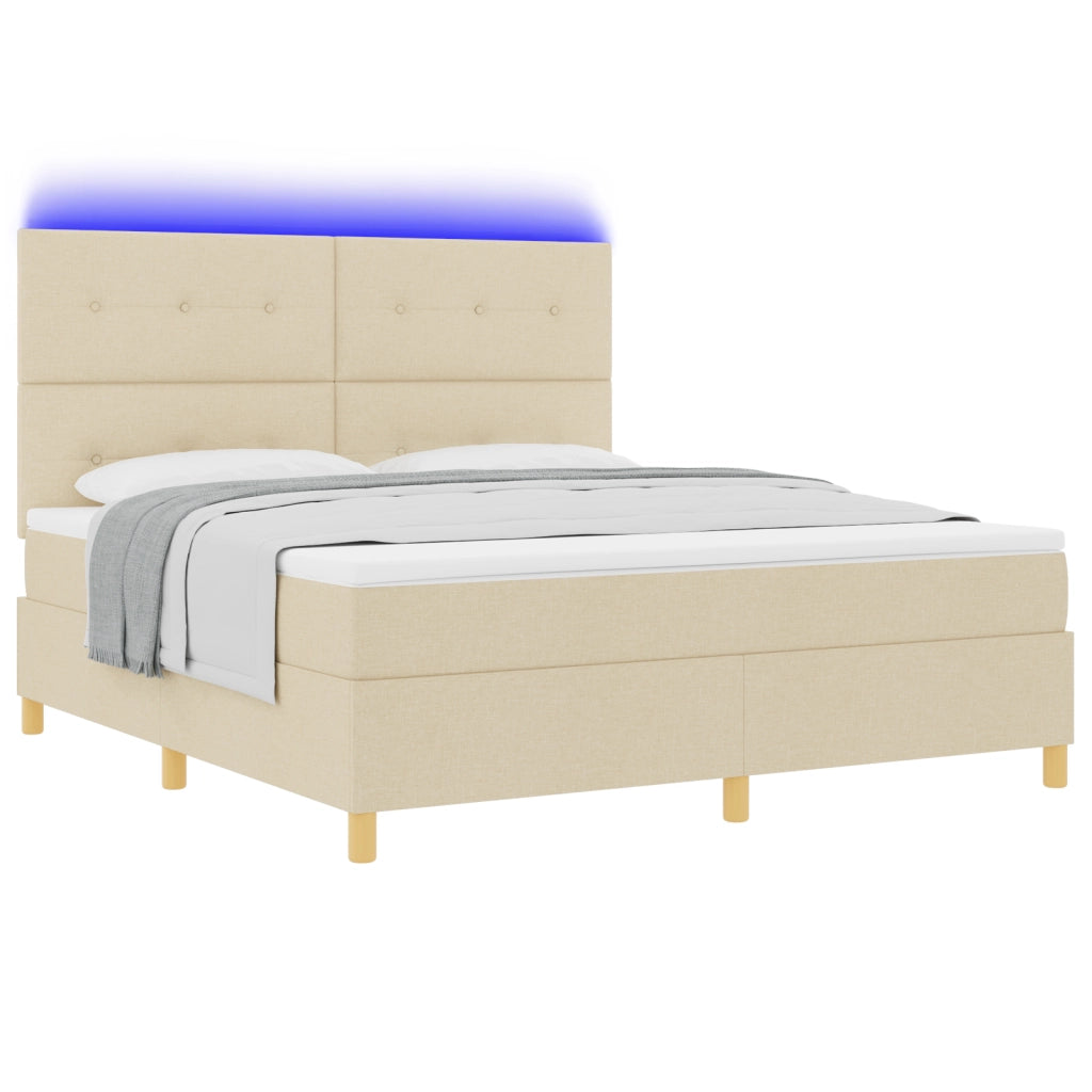 Letto a Box Spring con Materasso e LED Crema 180x200 cm Tessuto