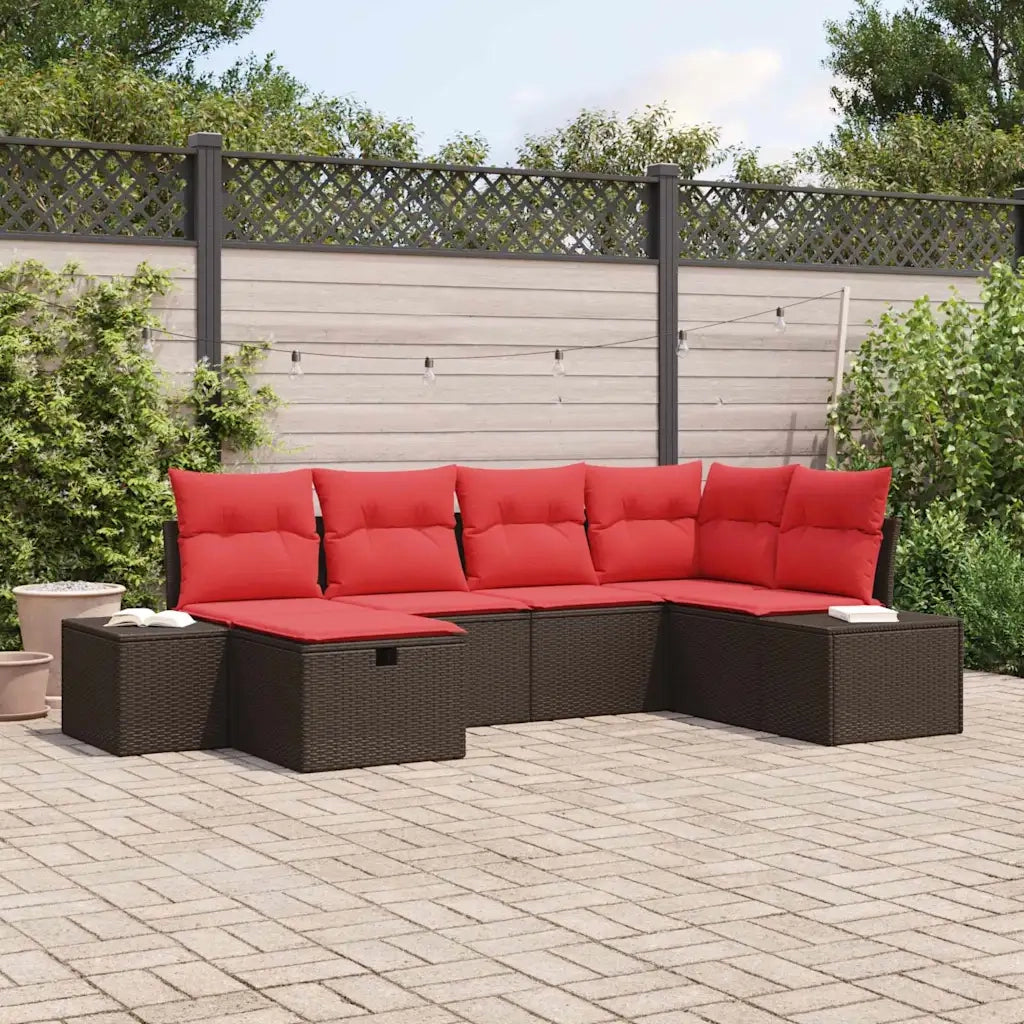 Set Divano da Giardino con cuscino 6 pcs Marrone polyrattan