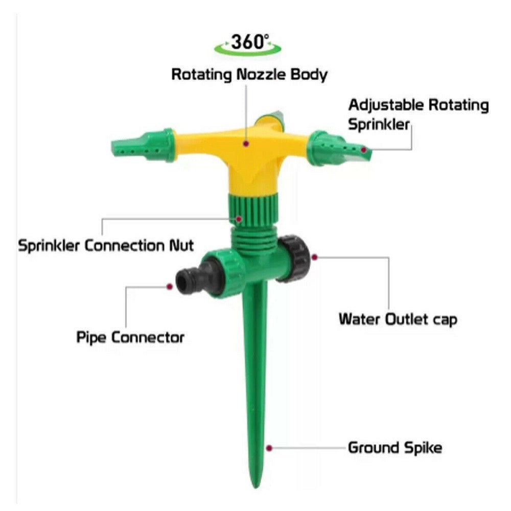 Trade Shop - Irrigatore Giardino Spruzzatore Prato Picchetto Puntale 3 Braccia 360° Annaffia -