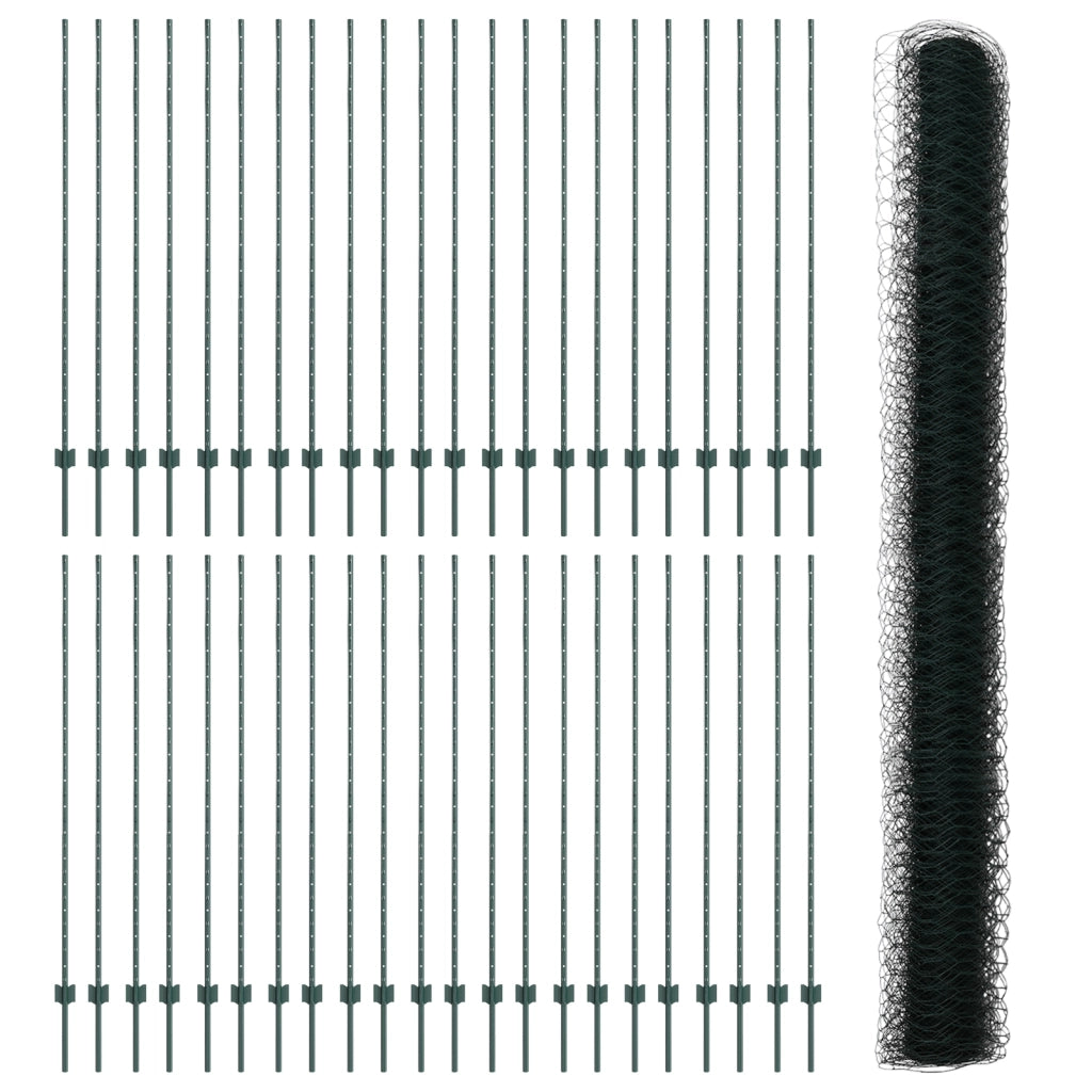 Paletti da Recinzione  11 pcs Canale a U Verde 160 cm Acciaio