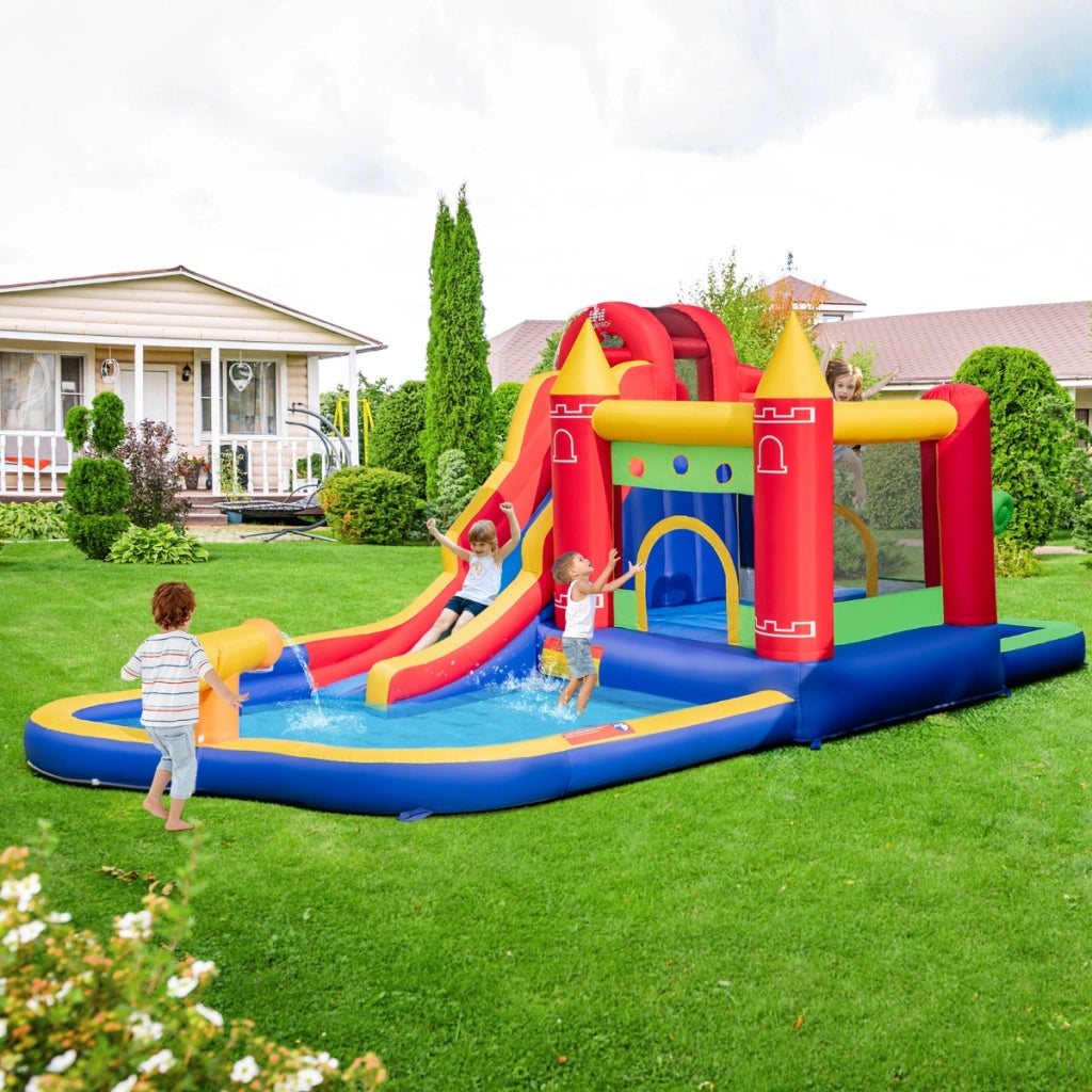 Castello gonfiabile con scivolo d'acqua cannone d'acqua e piscina a spruzzi, Parco acquatico con soffiatore 680W-Strutture gonfiabili da salto