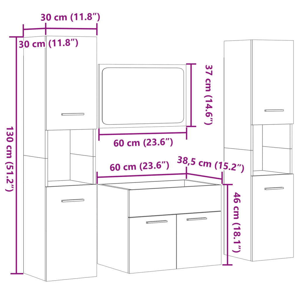 Set Mobili da Bagno 4 pz Rovere Sonoma in Legno Multistrato 3324999