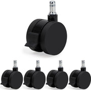 Supporti per ruote per sedia da ufficio, diametro 60 mm, per pavimenti duri, parquet, laminato, piastrelle – 5 pezzi – colore nero