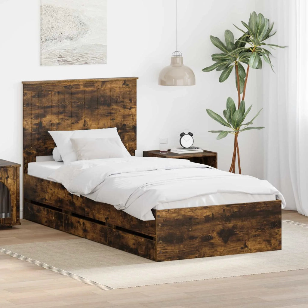 Letto singolo | Letto per adulti | Struttura del letto con cassetto Rovere fum¨¦ 90 x 190 cm
