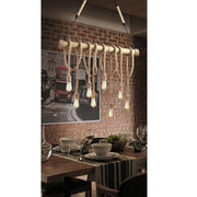 Trade Shop - Lampadario Country 8 Portalampada E27 Lampada Soffitto Retro Legno Corda B23-8 -