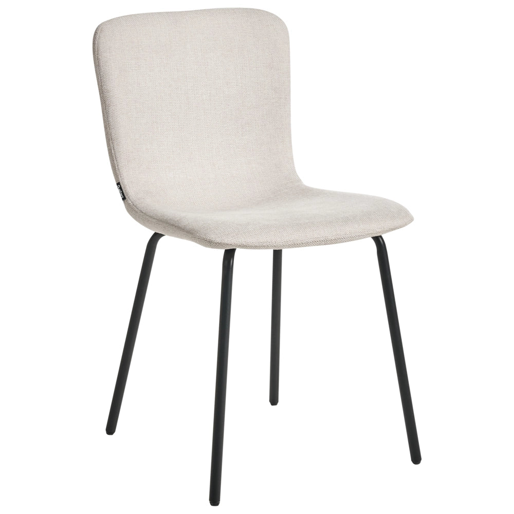 Set di 4 sedie da pranzo in tessuto Tappezzeria beige chiaro Gambe in metallo nero Design moderno e retrò