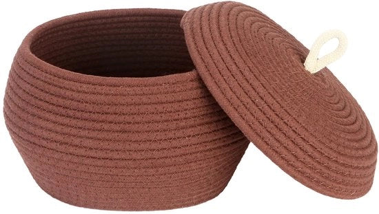 Organizzatore rotondo in cotone con coperchio - Multifunzionale per snack, asciugamani e altro - Ideale per la casa, 25 x 19 cm (piccolo, marrone)