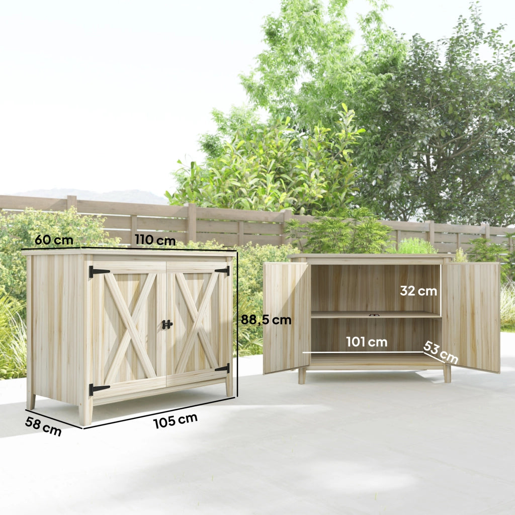 Armadio da Giardino in Legno con Ripiani e Doppie Porte ¨C Minimal ¨C 110x60x88.5 cm Legno Naturale