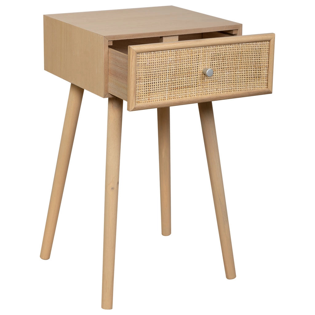 Comodino in MDF e rattan, 1 cassetto, marrone, 40x36x70 cm