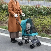 Passeggino per Cani Piccoli Pieghevole, Ruote Girevoli con Freno in EVA e Guinzaglio di Sicurezza, 65x42x94cm Verde